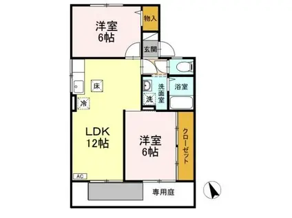 シャトレー松風(2LDK/1階)の間取り写真