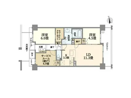 シエリア堺東榎元町(3LDK/4階)の間取り写真