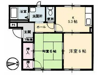 ケイエム段原南(2K/1階)の間取り写真