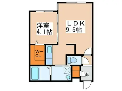 アメニティースペース月寒中央(1LDK/1階)の間取り写真