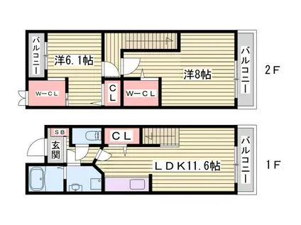 クレール有瀬(2LDK/1階)の間取り写真