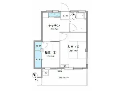 第1コーポ田中(2K/3階)の間取り写真