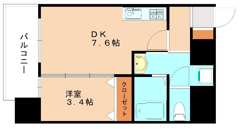 レクオス朋(1DK/9階)の間取り写真