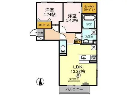 クレシア旭(2LDK/2階)の間取り写真
