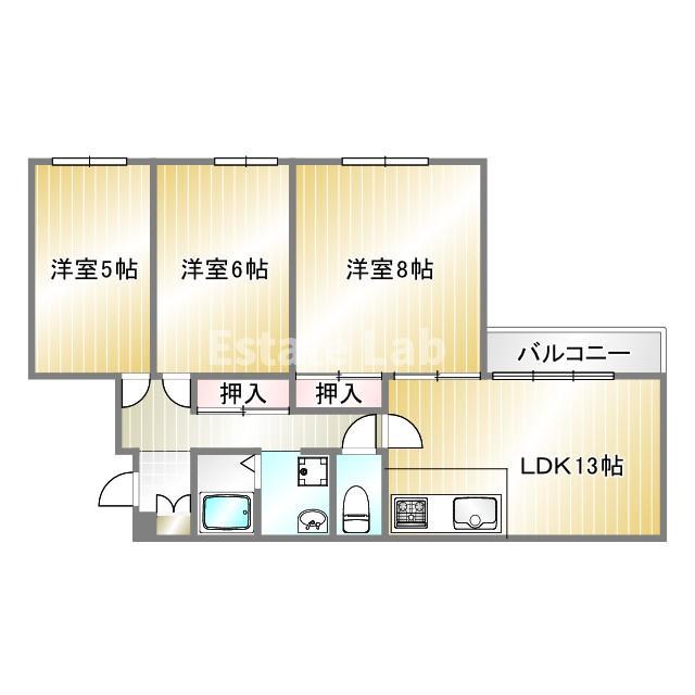 グリーンハイツ妙法寺 B棟(3LDK/3階)の間取り写真