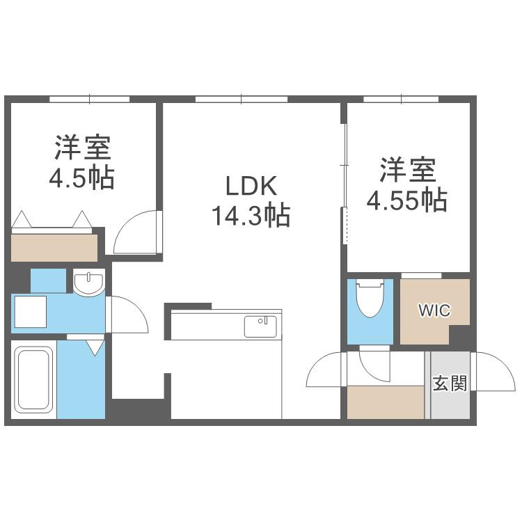 アーバス南円山(2LDK/2階)の間取り写真
