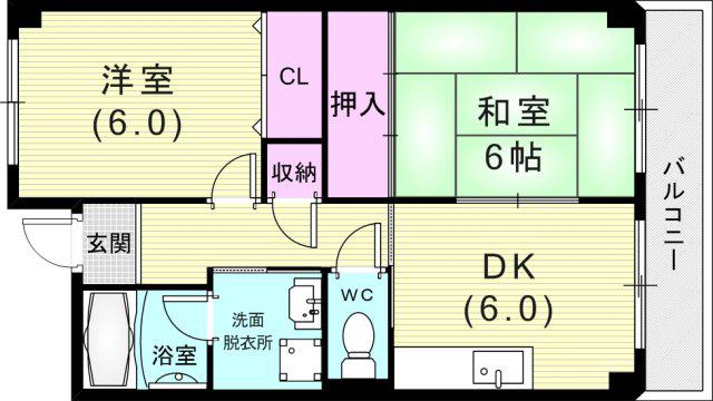 ミモザの館(2DK/2階)の間取り写真