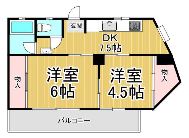 川田ハイツ(2DK/4階)の間取り写真