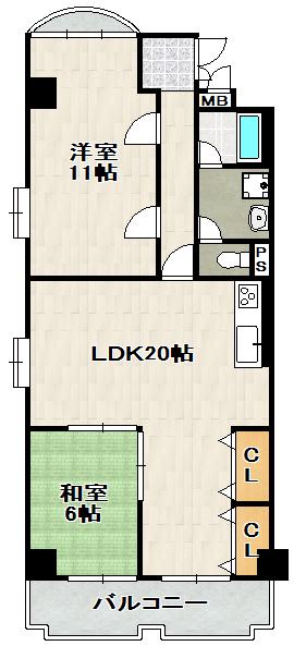 阪急宝塚逆瀬台マンション(2LDK/3階)の間取り写真