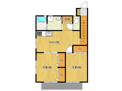 ブルーマウンテン(2DK/2階)の間取り写真