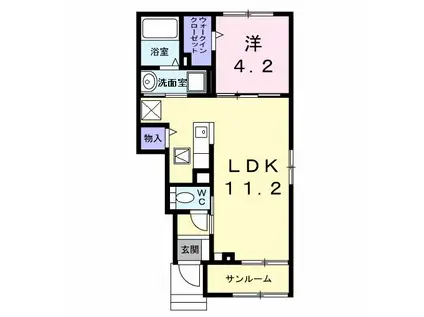 ルピナス明野(1LDK/1階)の間取り写真