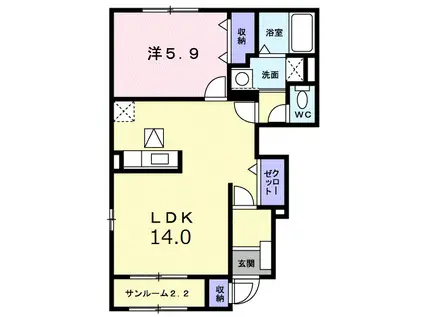 メディオピアッツァA(1LDK/1階)の間取り写真