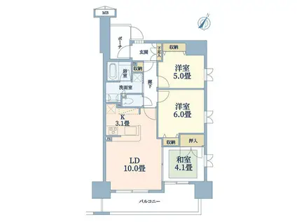 パークテラス横浜べイ(3LDK/2階)の間取り写真