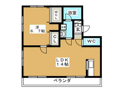 グリーンシティB(1LDK/1階)の間取り写真