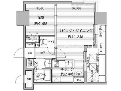 アクタス渡辺通パークシティ(1LDK/2階)の間取り写真