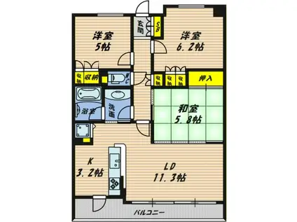 パークスクエア城東Ⅱ番館ウエスト(3LDK/2階)の間取り写真
