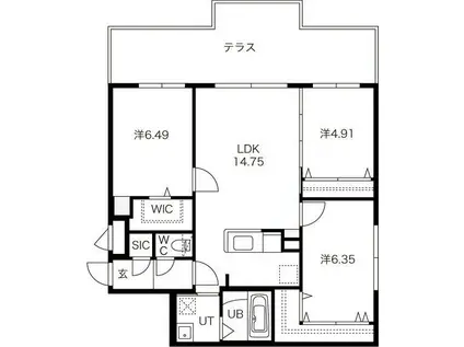 センティール琴似(3LDK/1階)の間取り写真
