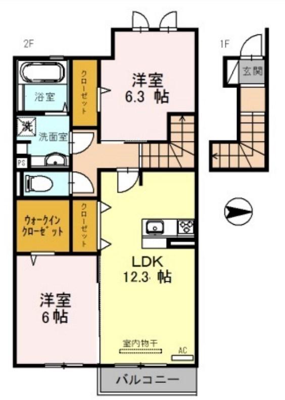 ローヤルヴィラ勝原(2LDK/2階)の間取り写真