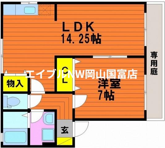 タウンハイツ山崎B棟(1LDK/1階)の間取り写真