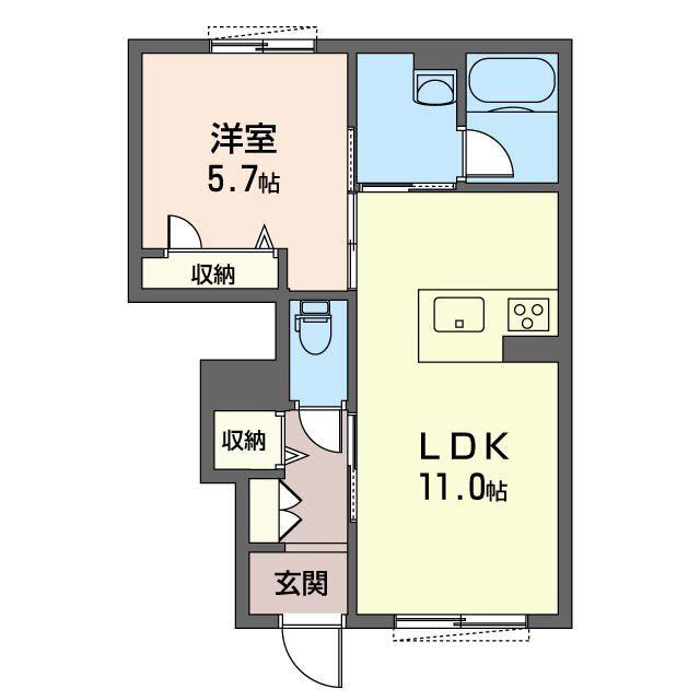 グレイスパーク湘南茅ヶ崎II(1LDK/1階)の間取り写真