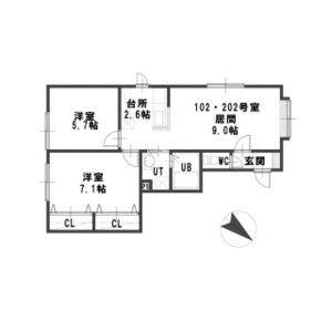 ルミエール北郷1-1(2LDK/1階)の間取り写真