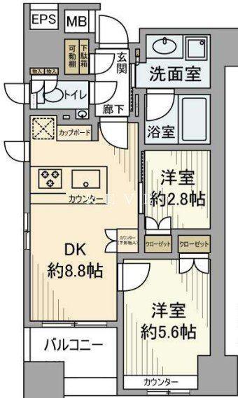 グリーンパーク日本橋久松町(2DK/2階)の間取り写真