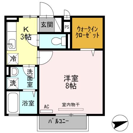 ウエスト SEVEN(1K/2階)の間取り写真