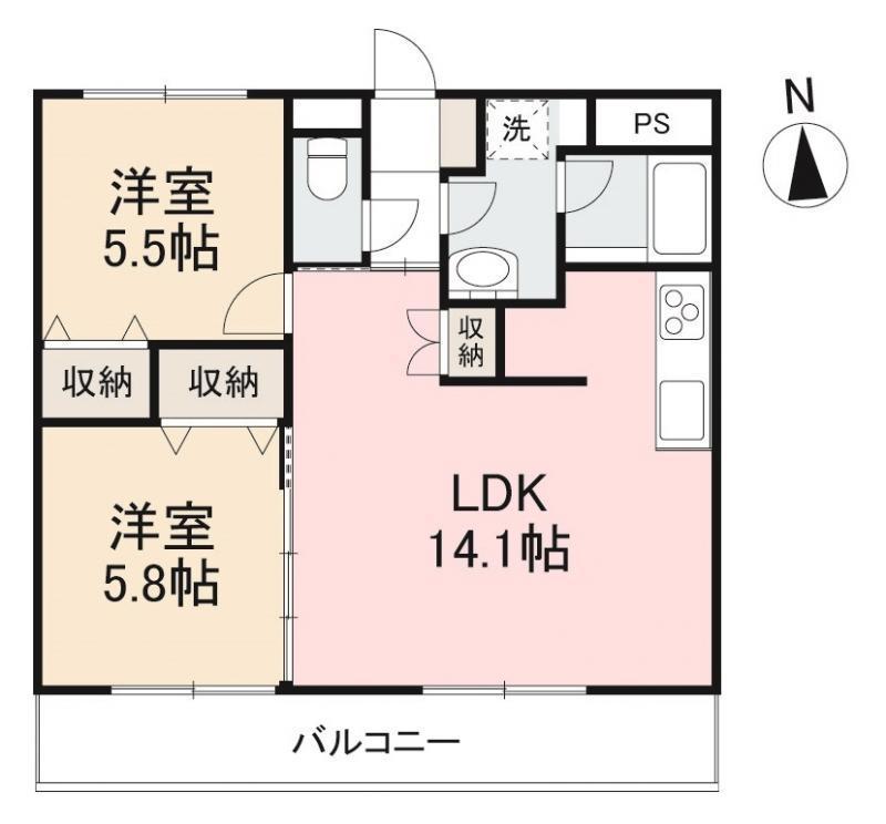 コンフォルテ伏石(2LDK/2階)の間取り写真