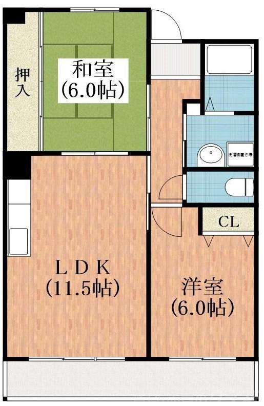 インテグレード東田辺(2LDK/2階)の間取り写真