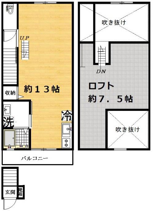 ハウゼ経堂(ワンルーム/2階)の間取り写真