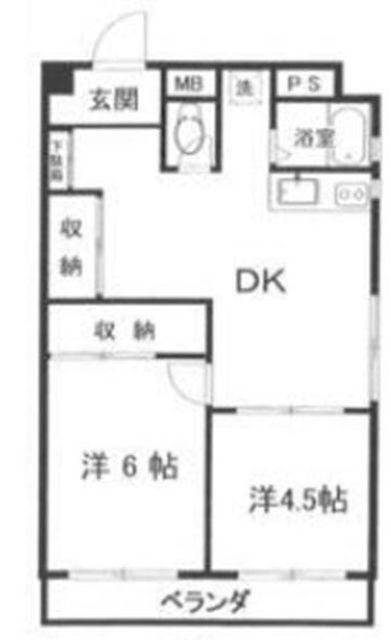 フラワー御殿山ハイツ(2LDK/6階)の間取り写真
