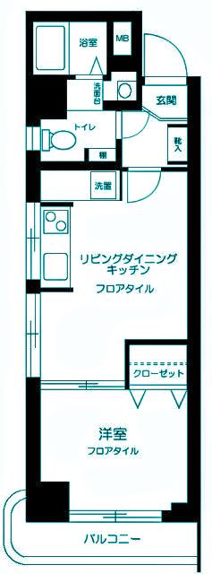 秀和目黒駅前レジデンス(1DK/4階)の間取り写真