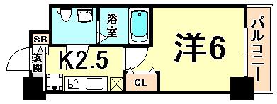 アリビオ立花I(1K/6階)の間取り写真