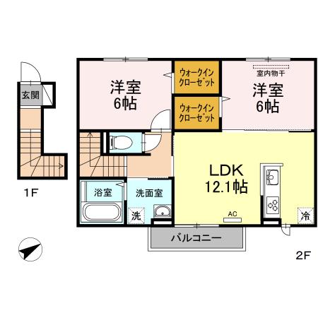 アメージング高屋(2LDK/2階)の間取り写真