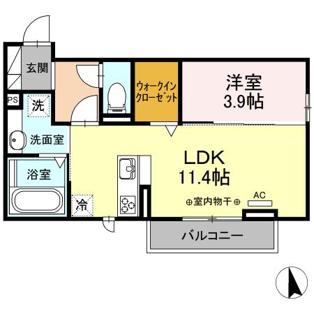 アルカディア 日永(1LDK/1階)の間取り写真