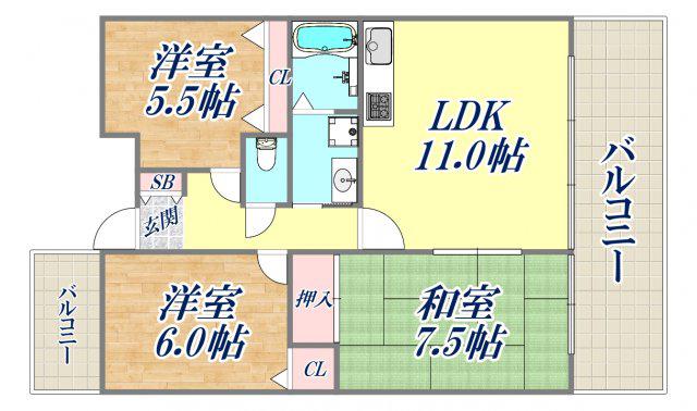 ラポール平松(3LDK/1階)の間取り写真
