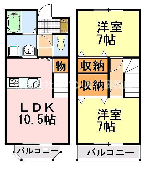 ロングアイランドヒルツE(2LDK/1階)の間取り写真