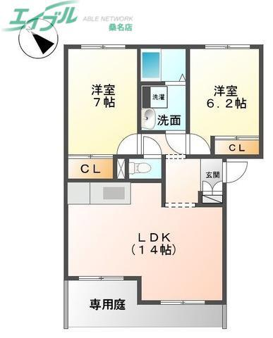 ファインコートC(2LDK/1階)の間取り写真