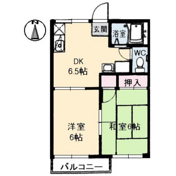 チューリップハイツB棟(2DK/2階)の間取り写真