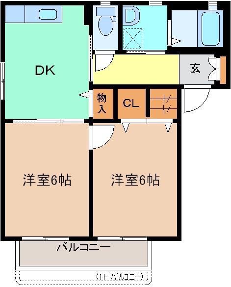 ロワール C棟(2DK/1階)の間取り写真