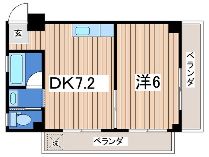 公園ビル(1DK/2階)の間取り写真