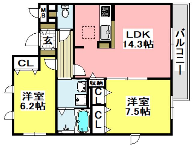 ELEGANTE PALAZZO(2LDK/1階)の間取り写真