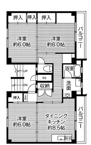 ビレッジハウス美園II1号棟(3DK/2階)の間取り写真