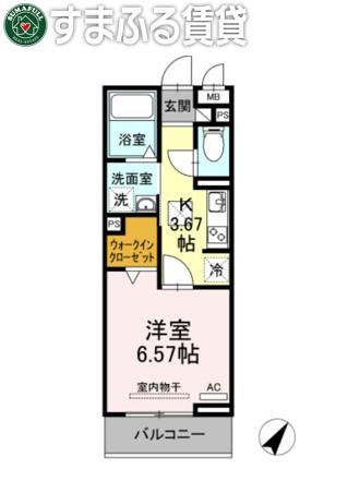 シェノン二本木新町(1K/2階)の間取り写真