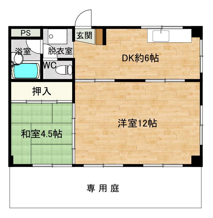 シティハイツやすもと(2DK/1階)の間取り写真