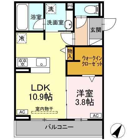 D CREST八幡4丁目(1LDK/2階)の間取り写真