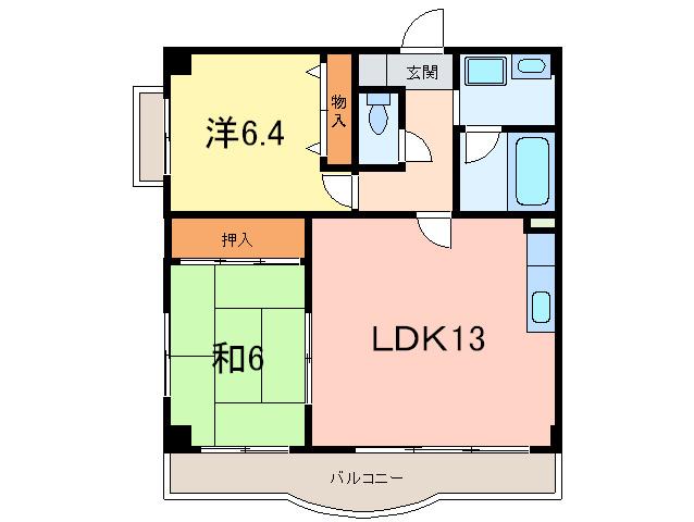 ハイネス岡本(2LDK/1階)の間取り写真