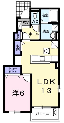 ゼファーハウス A(1LDK/1階)の間取り写真