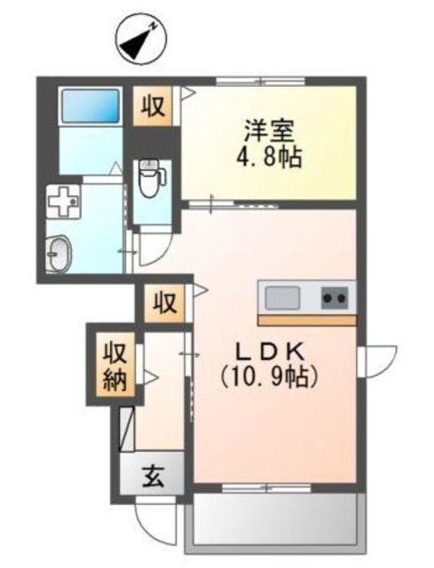 ブルー・ローズ(1LDK/1階)の間取り写真