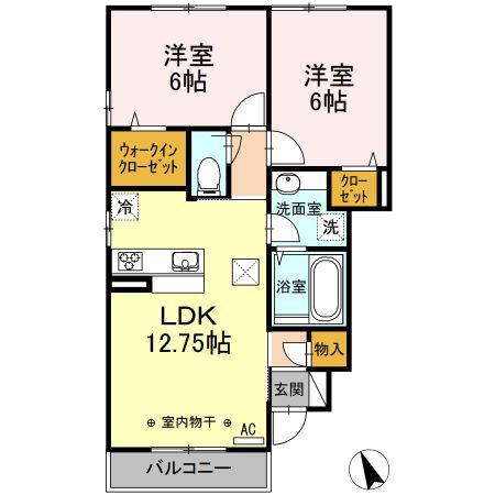 ヴァンヴェール大津(2LDK/1階)の間取り写真
